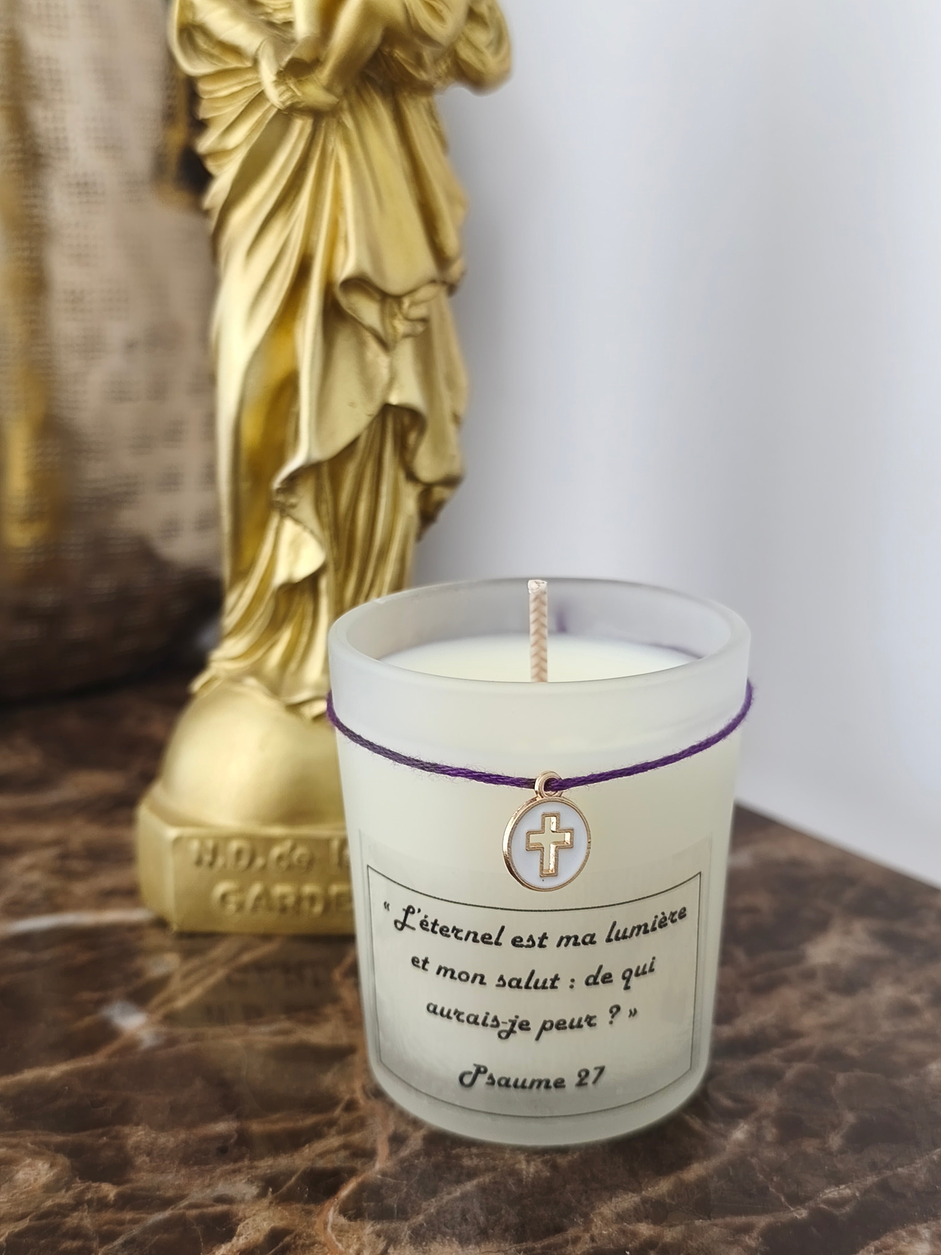 Bougie parfumée senteur fleur d'oranger avec Psaume biblique