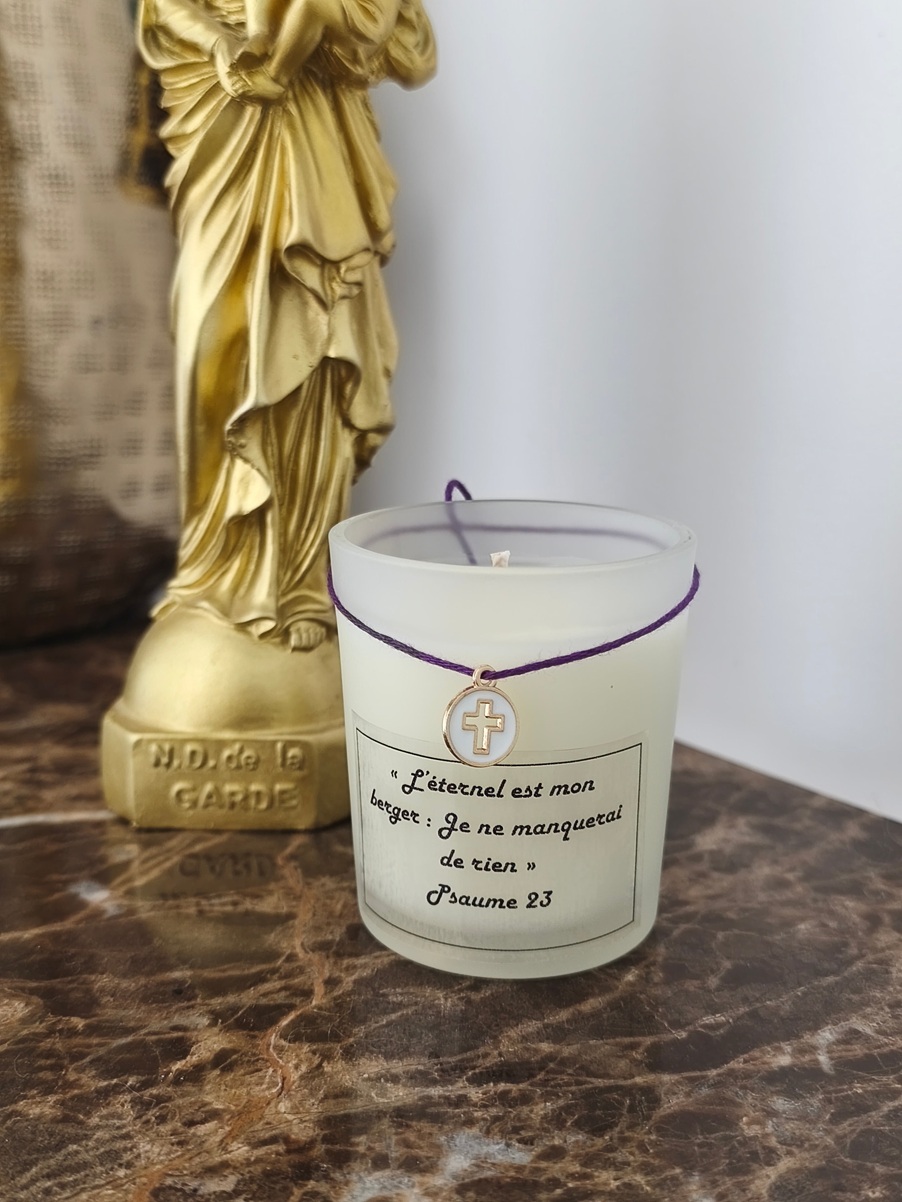 Bougie parfumée senteur fleur d'oranger avec Psaume biblique
