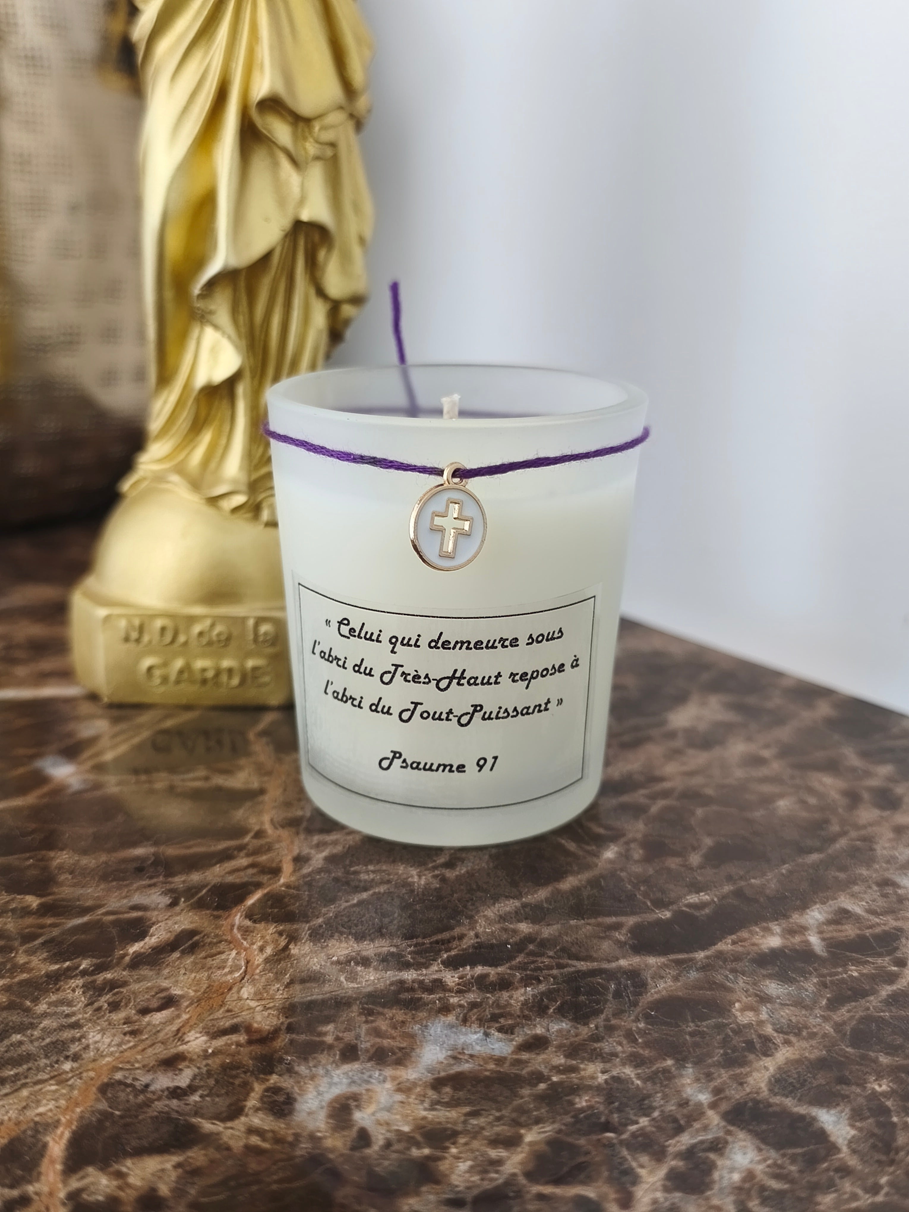 Bougie parfumée senteur fleur d'oranger avec Psaume biblique