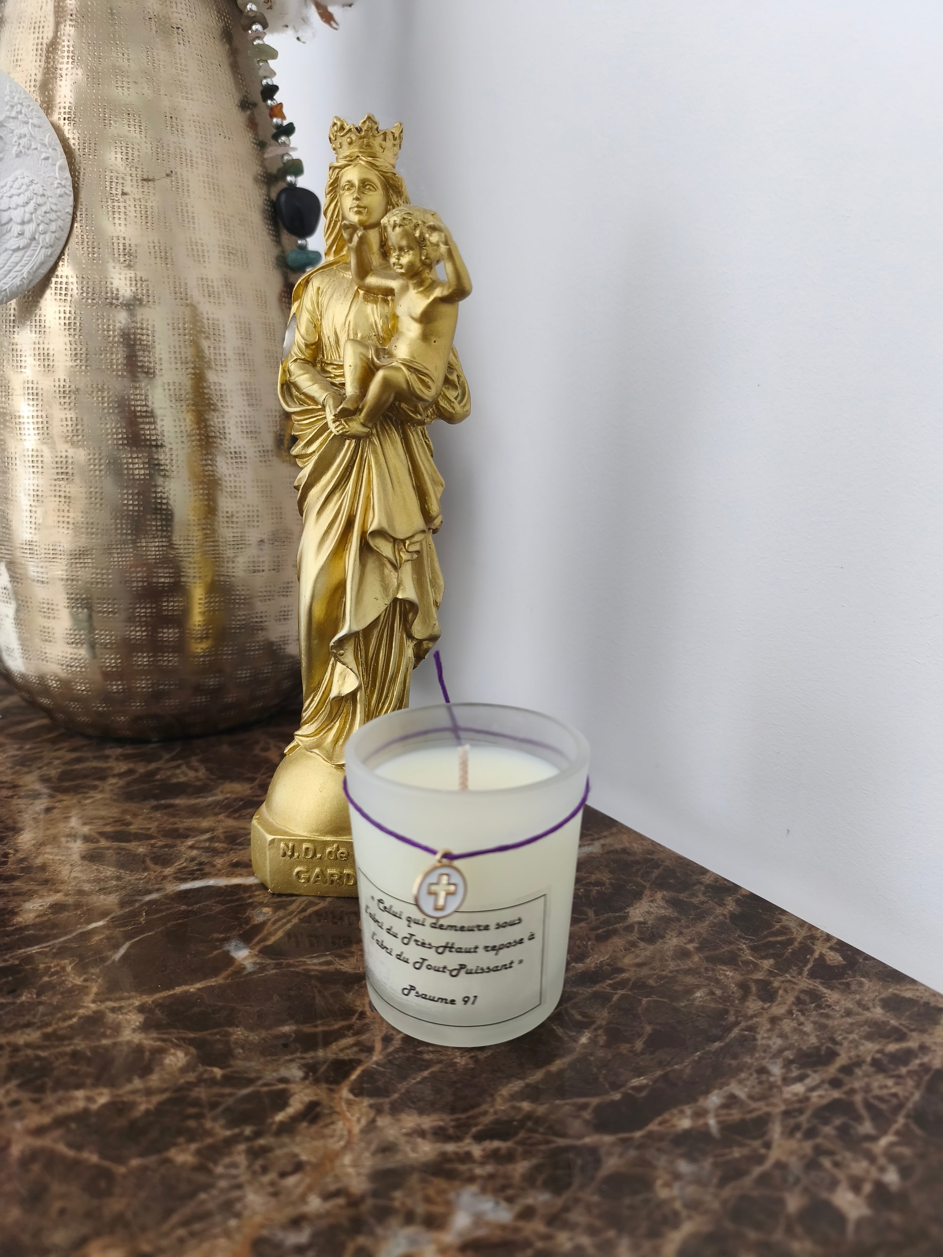 Bougie parfumée senteur fleur d'oranger avec Psaume biblique