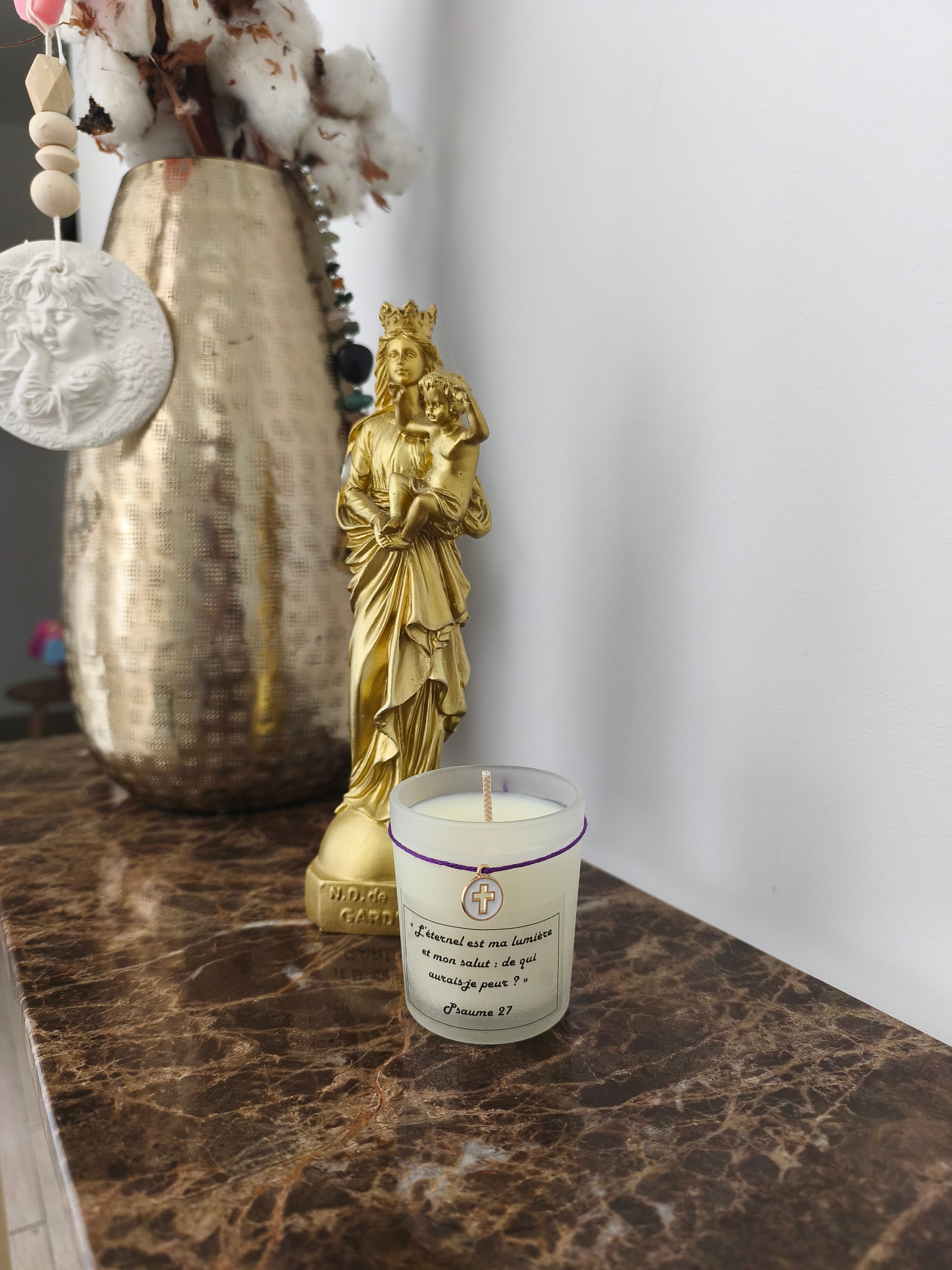 Bougie parfumée senteur fleur d'oranger avec Psaume biblique